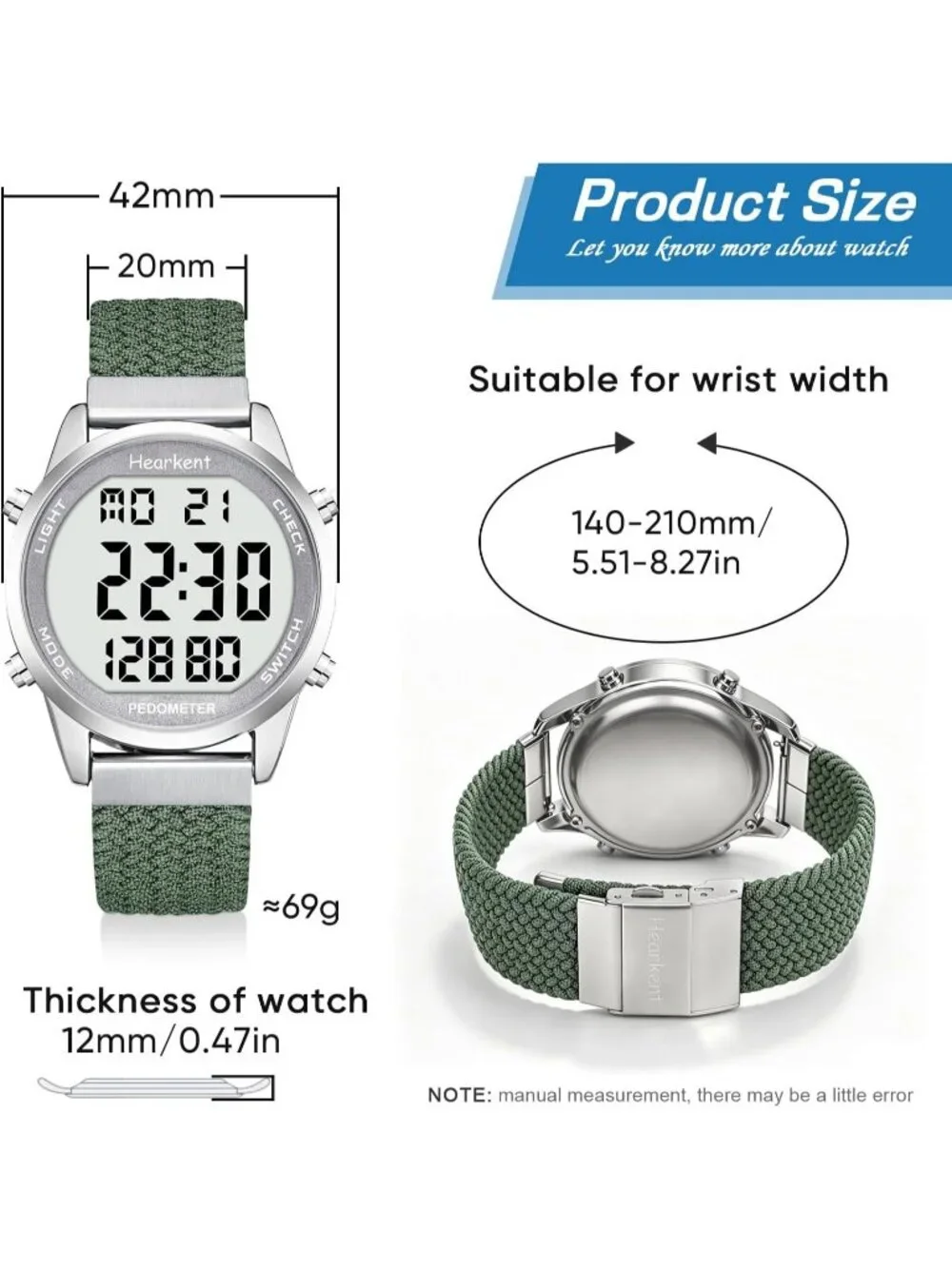 Men's Green Waterproof Fitness Step Mileage & Calorie Backlight Wrist Watches